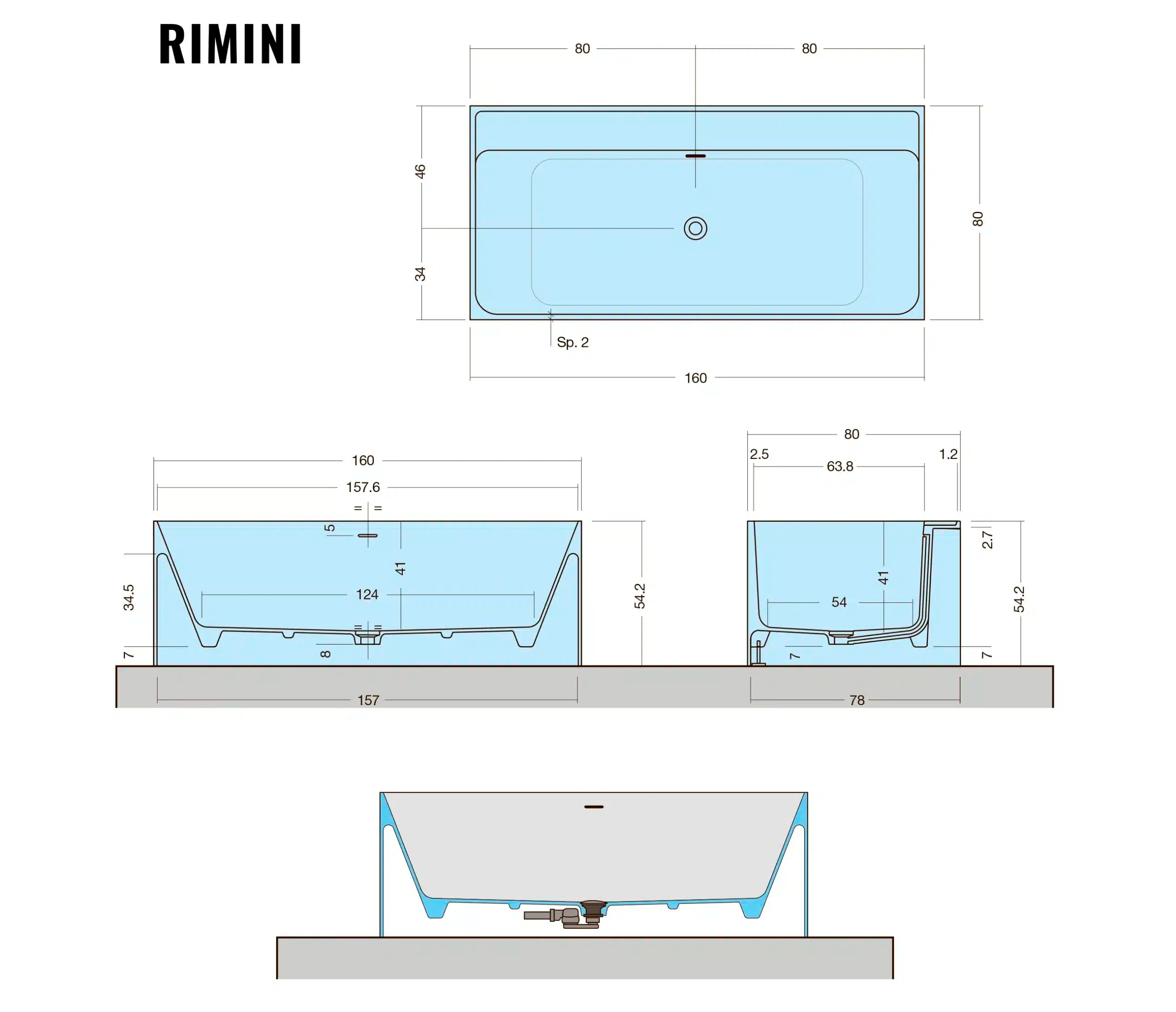 Rimini - On wall badekar - 160×80