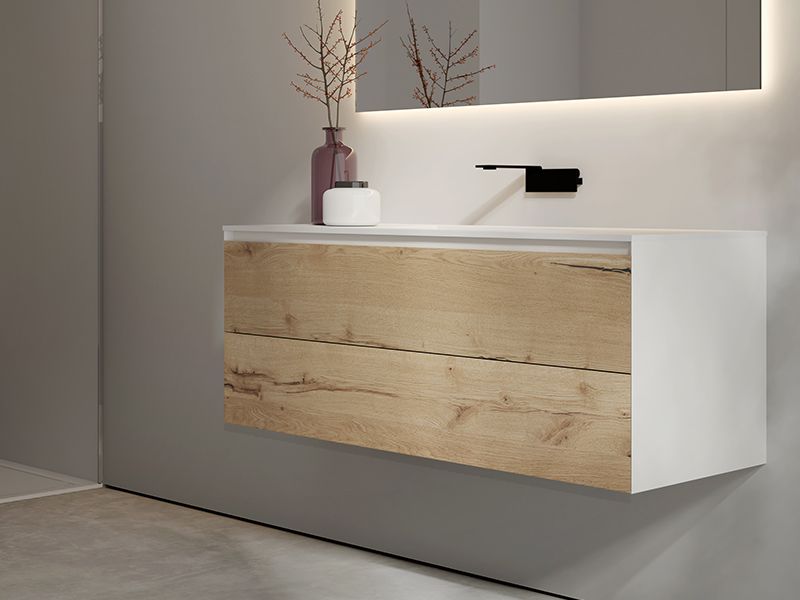 Wood on White Cadore 90 cm med 2 skuffer og inkl. vask