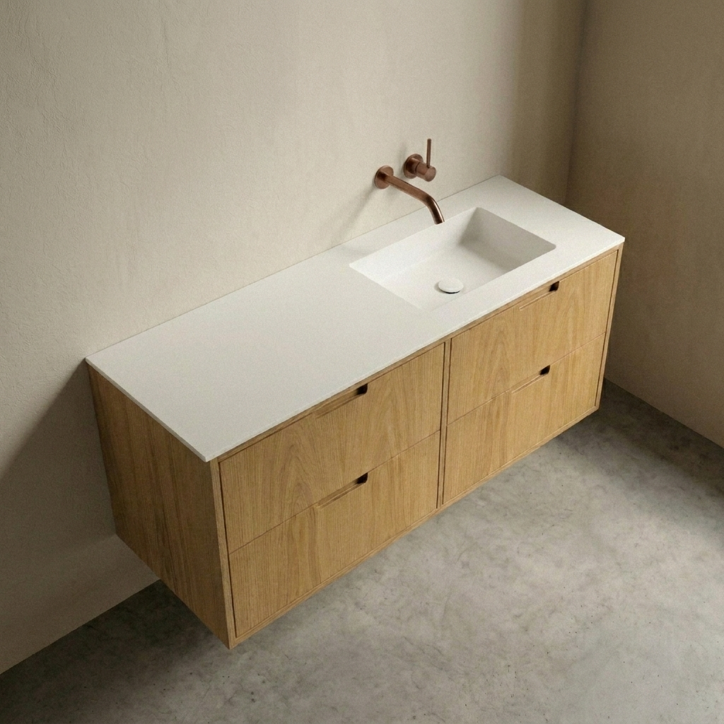 ALMA 3904 Snedker Badmøbel - Eg Naturolieret - 140 x 50 cm - HØJRE