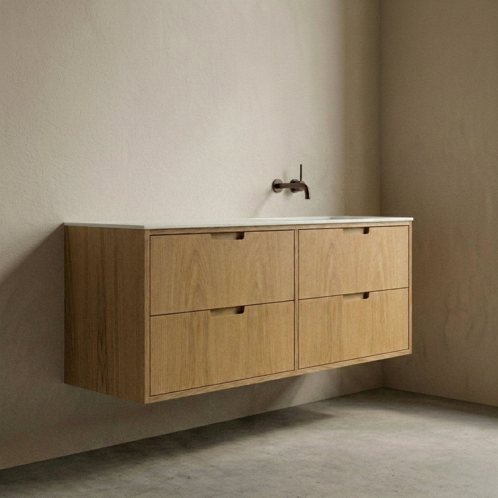 ALMA 3904 Snedker Badmøbel - Eg Naturolieret - 140 x 50 cm - HØJRE