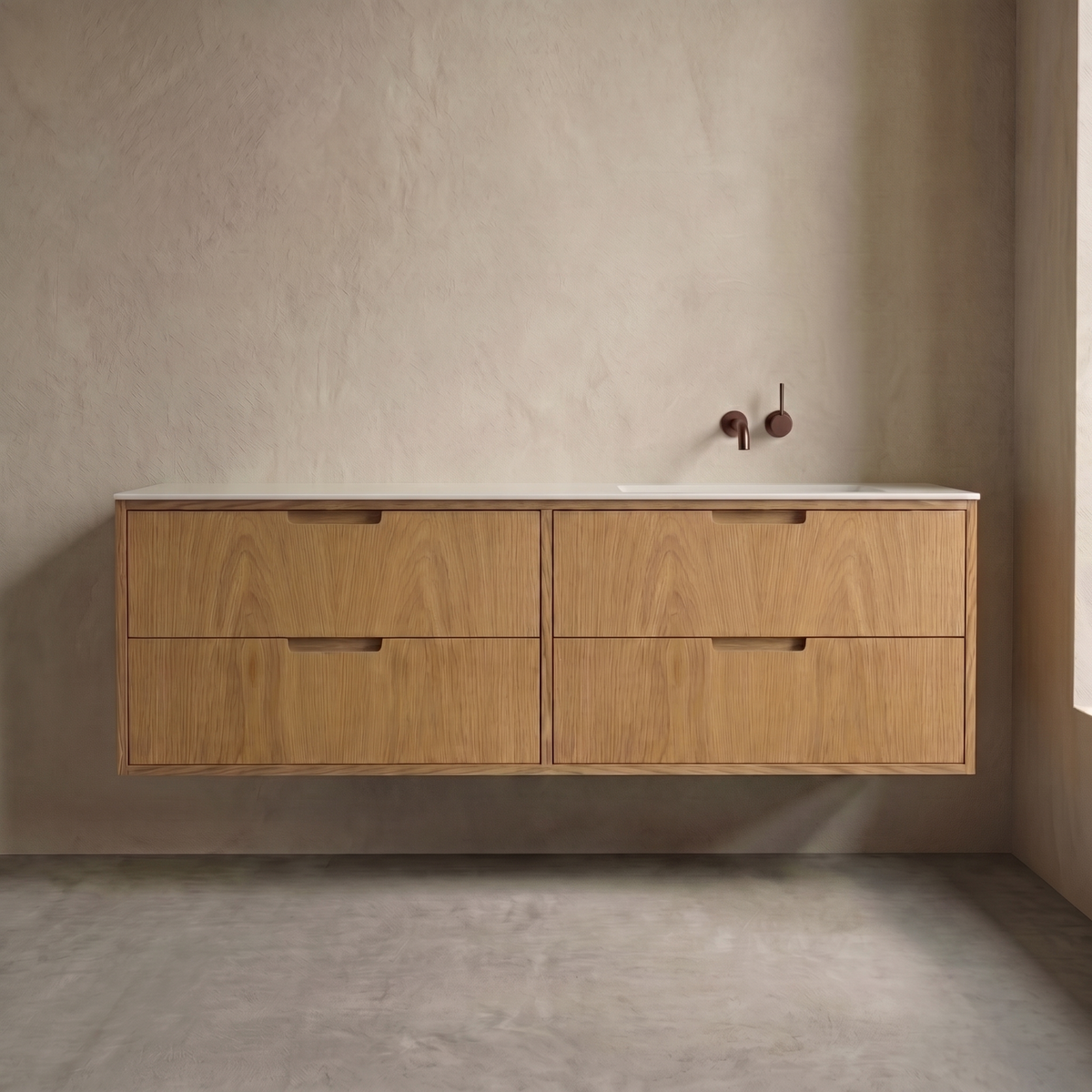 ALMA 3908 Snedker Badmøbel - Eg Naturolieret - 160 x 50 cm - HØJRE