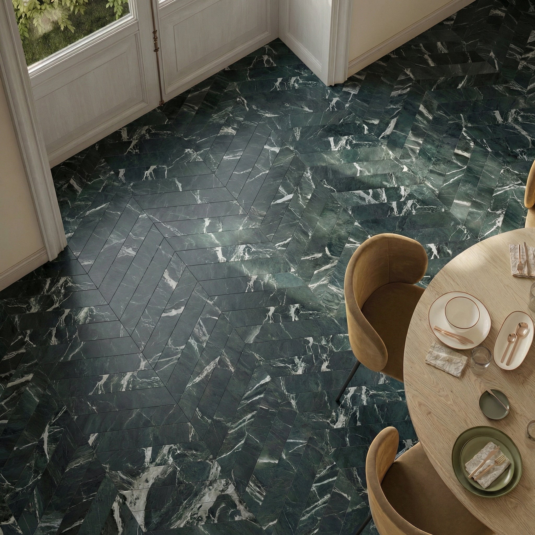 chevron flise i to forskellige overflader og mønstre