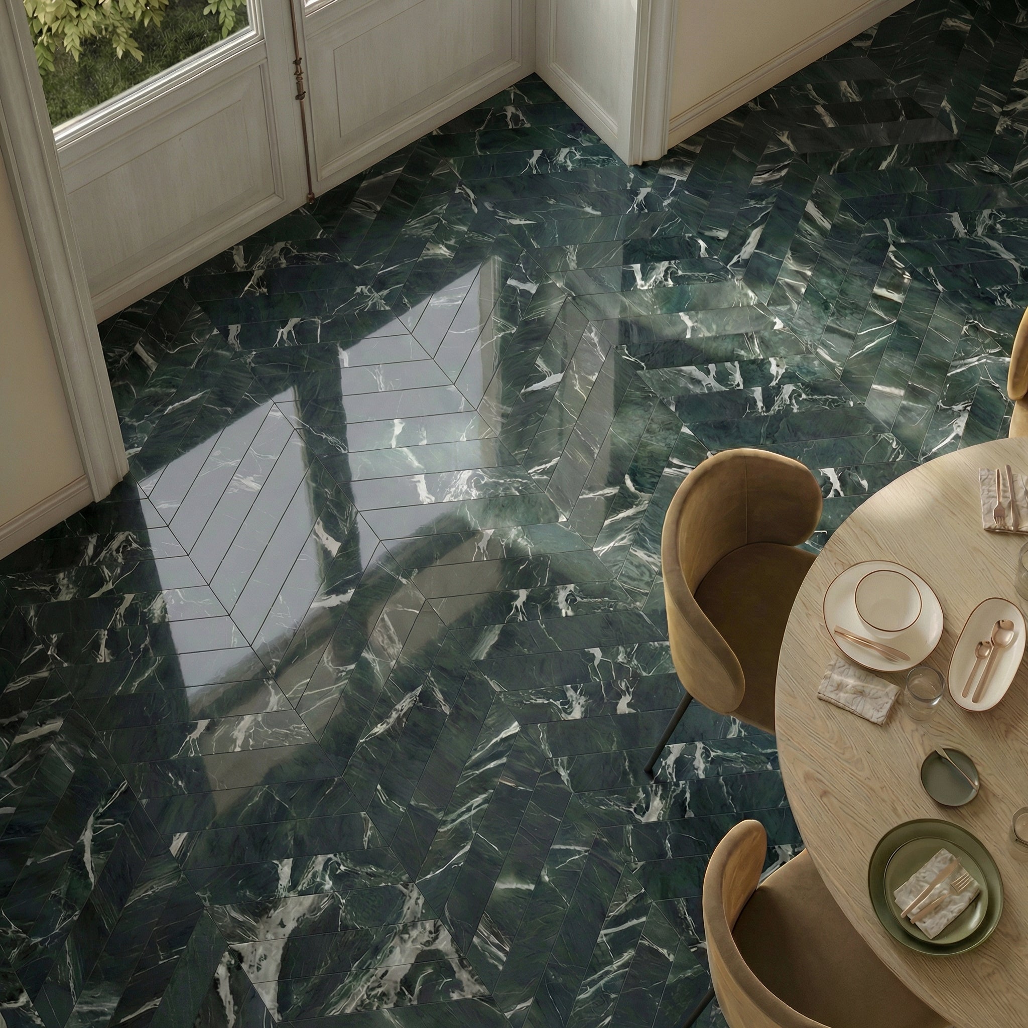 chevron flise i to forskellige overflader og mønstre