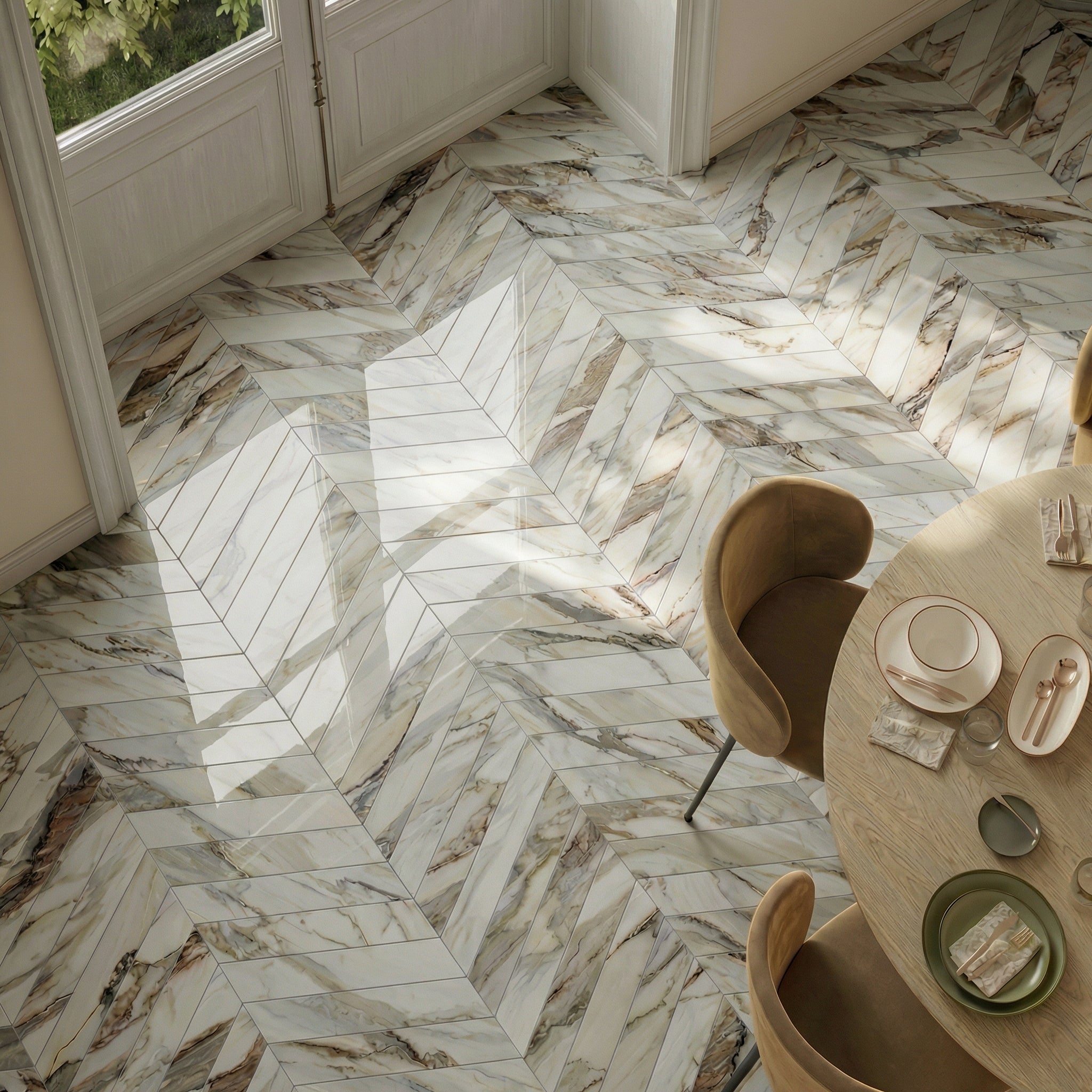 chevron flise i to forskellige overflader og mønstre