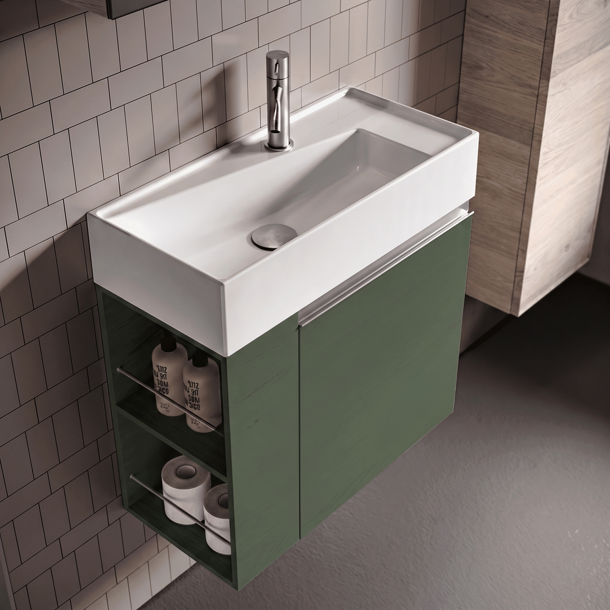 Milano 60 cm Verde Muschio - J-Greb Børstet Stål - Med Opbevaringsrum