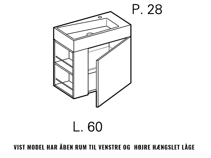 Milano 60 cm - opbevaringsrum Højre 40 forskellige farver
