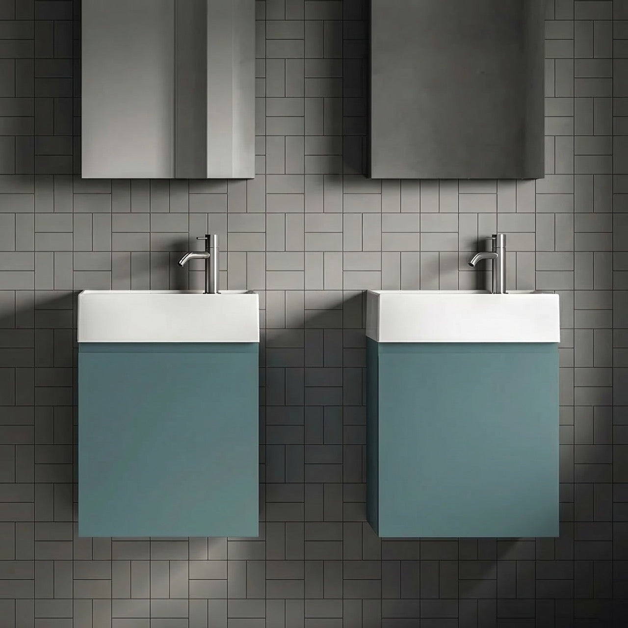 Milano Blu Acciaio 45 cm Badeværelsespakke – Badmøbel, Spejlskab & Scandtap