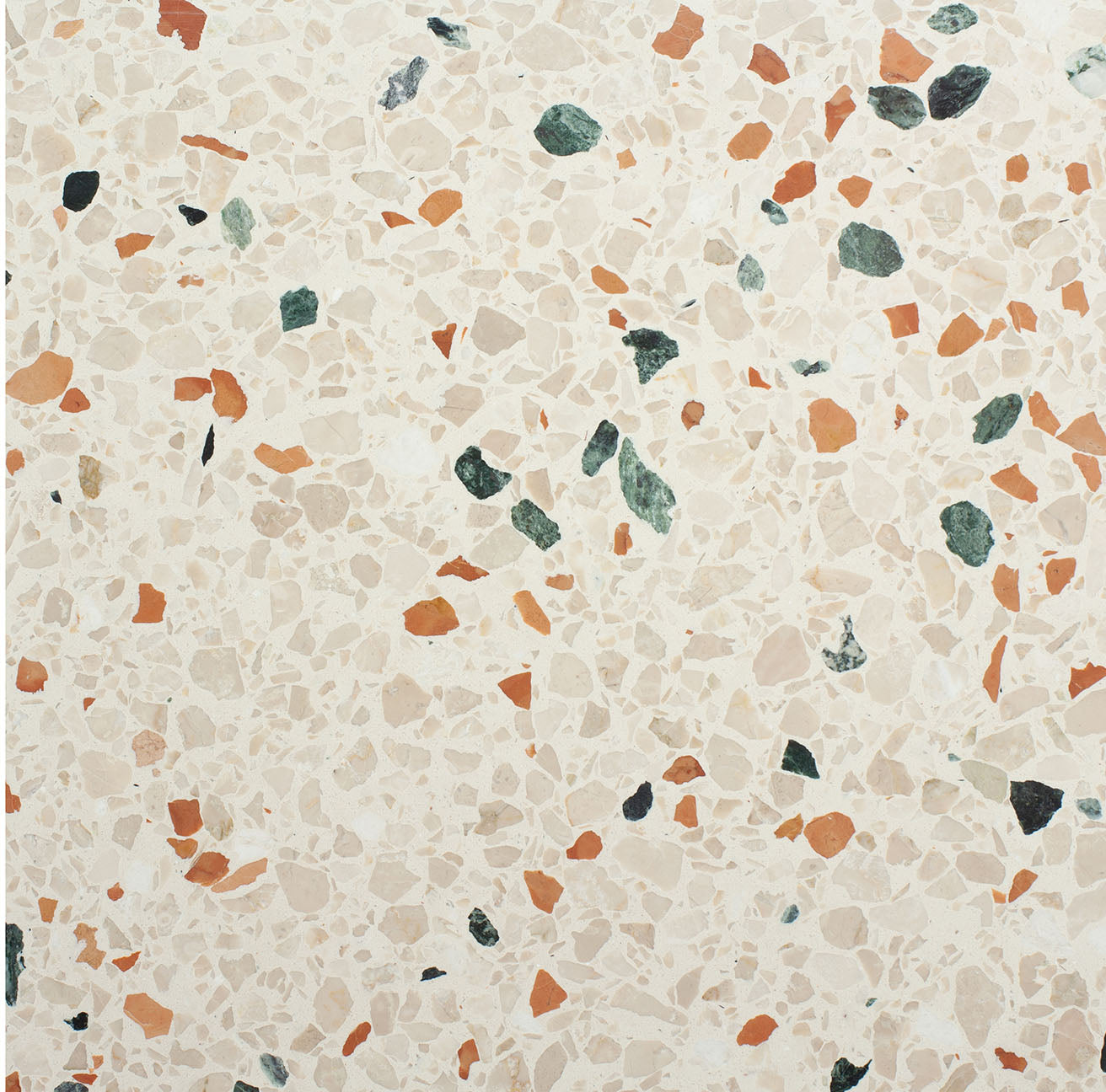 OUTLET - Terrazzo Mono med lyst, grønt og orange mix - 60 x 60 cm (15.12 m2)