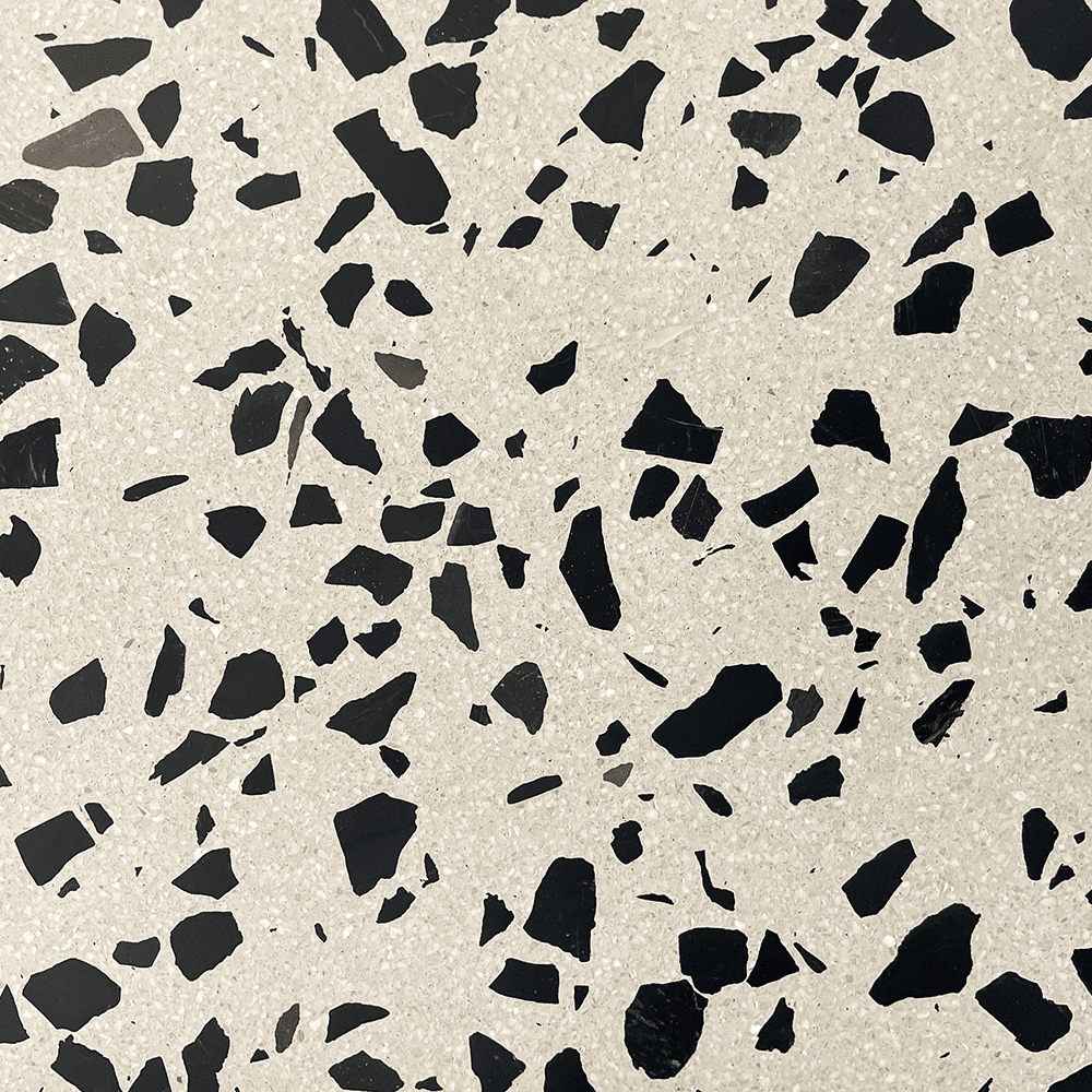 Terrazzo Raw 020 med sorte sten Sokkelkant