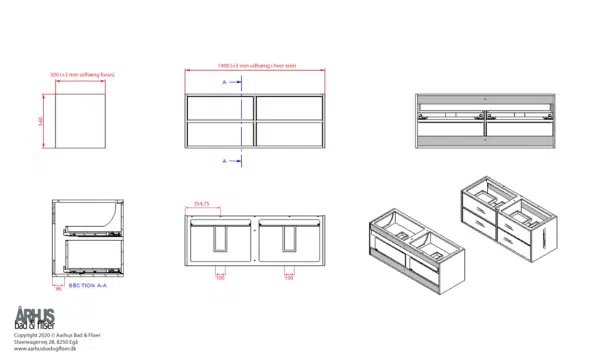 Stregtegning på snedker badmøbel 4904 og 4909